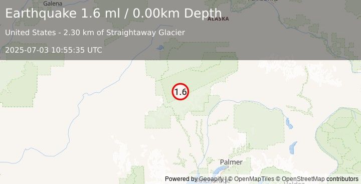 Earthquake 60 km SSE of Denali National Park, Alaska (1.6 ml) (2025-07-03 10:55:35 UTC)