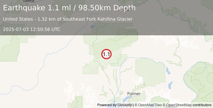 Earthquake 56 km NNW of Petersville, Alaska (1.1 ml) (2025-07-03 12:50:56 UTC)