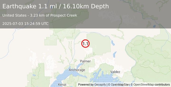 Earthquake 45 km ENE of Susitna North, Alaska (1.1 ml) (2025-07-03 15:24:59 UTC)