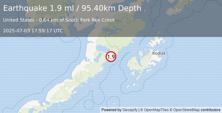 Earthquake 82 km W of Karluk, Alaska (1.9 ml) (2025-07-03 17:59:17 UTC)