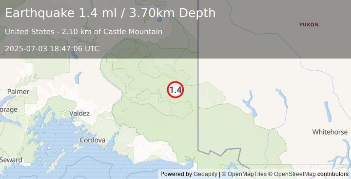 Earthquake 53 km ENE of McCarthy, Alaska (1.4 ml) (2025-07-03 18:47:06 UTC)