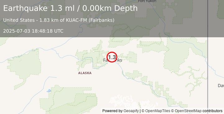 Earthquake 3 km NW of Farmers Loop, Alaska (1.3 ml) (2025-07-03 18:48:18 UTC)