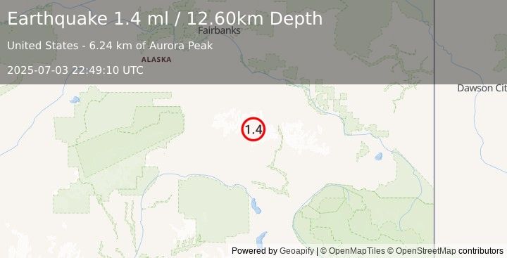 Earthquake 68 km NW of Paxson, Alaska (1.4 ml) (2025-07-03 22:49:10 UTC)