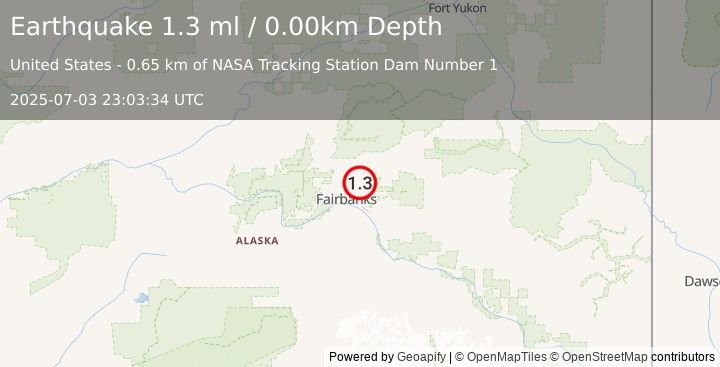 Earthquake 9 km ENE of Fox, Alaska (1.3 ml) (2025-07-03 23:03:34 UTC)