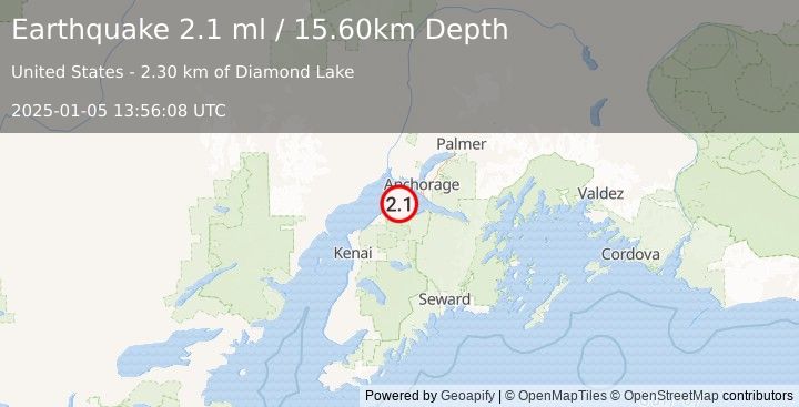 Earthquake 22 km ENE of Point Possession, Alaska (2.1 ml) (2025-01-05 13:56:08 UTC)