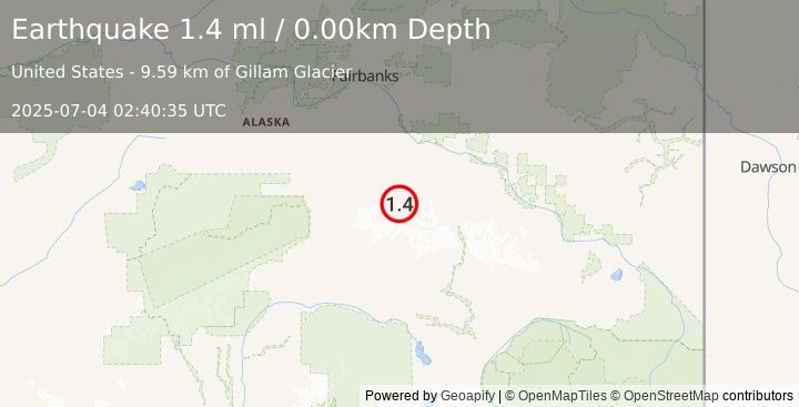 Earthquake 72 km SW of Whitestone, Alaska (1.4 ml) (2025-07-04 02:40:35 UTC)