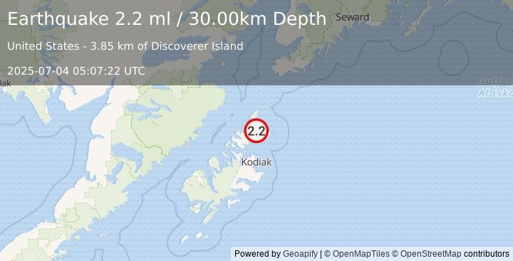 Earthquake 40 km NE of Aleneva, Alaska (2.2 ml) (2025-07-04 05:07:22 UTC)