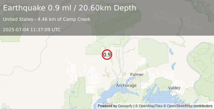 Earthquake 34 km N of Skwentna, Alaska (0.9 ml) (2025-07-04 11:37:09 UTC)