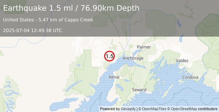 Earthquake 31 km WNW of Beluga, Alaska (1.5 ml) (2025-07-04 12:49:38 UTC)