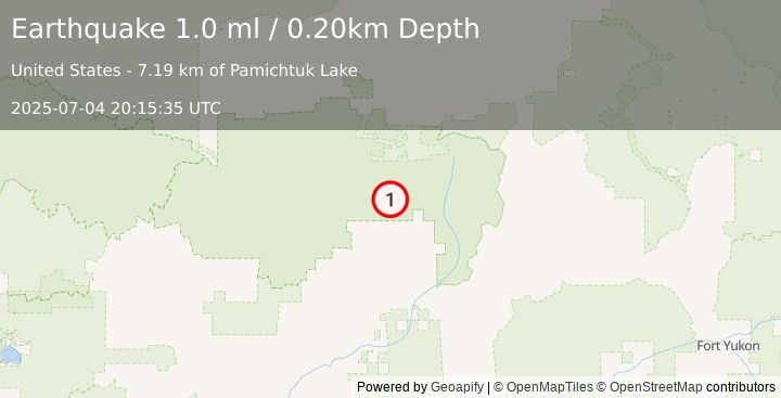 Earthquake 50 km SSW of Anaktuvuk Pass, Alaska (1.0 ml) (2025-07-04 20:15:35 UTC)