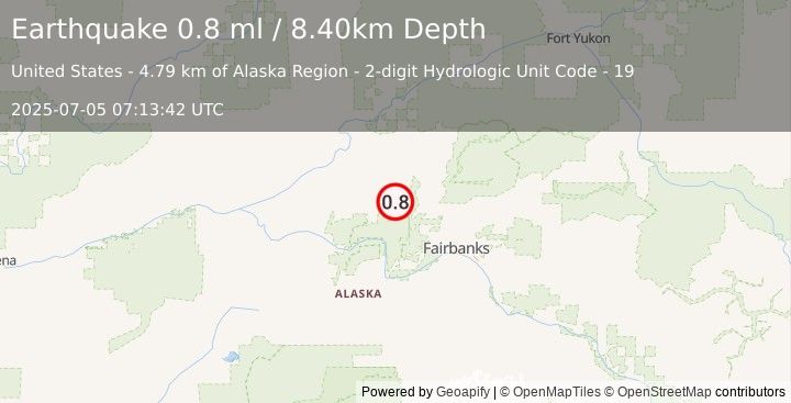 Earthquake 21 km ENE of Minto, Alaska (0.8 ml) (2025-07-05 07:13:42 UTC)