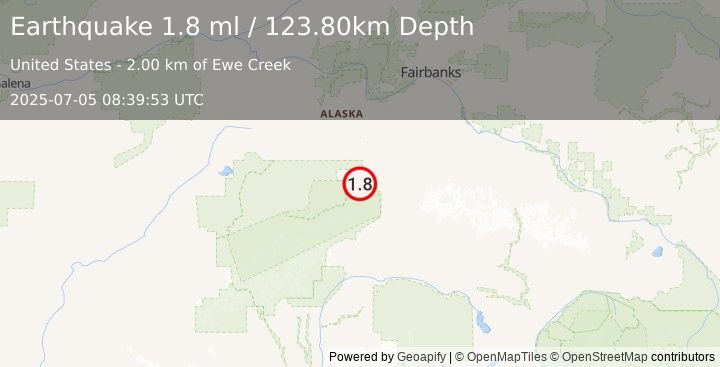 Earthquake 17 km WSW of Healy, Alaska (1.8 ml) (2025-07-05 08:39:53 UTC)