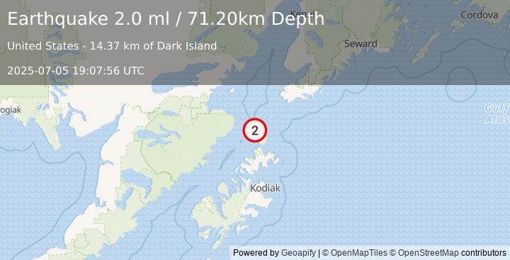 Earthquake 75 km N of Aleneva, Alaska (2.0 ml) (2025-07-05 19:07:56 UTC)