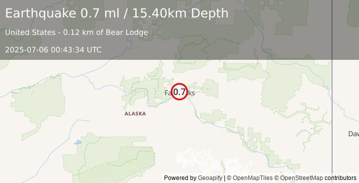 Earthquake 2 km N of Fairbanks, Alaska (0.7 ml) (2025-07-06 00:43:34 UTC)