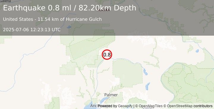 Earthquake 50 km SSW of Cantwell, Alaska (0.8 ml) (2025-07-06 12:23:13 UTC)