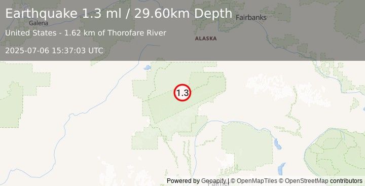 Earthquake 53 km ESE of Denali National Park, Alaska (1.3 ml) (2025-07-06 15:37:03 UTC)
