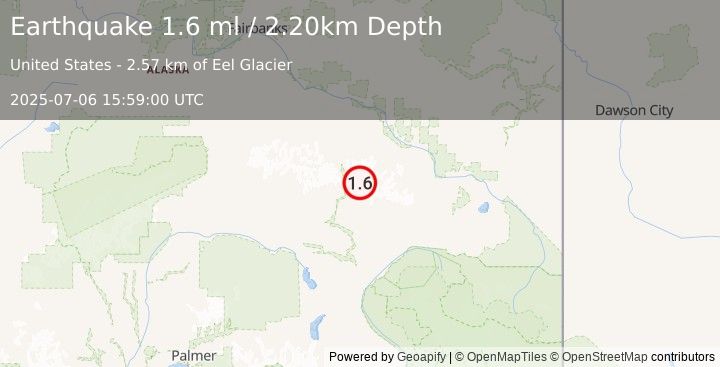 Earthquake 29 km NNE of Paxson, Alaska (1.6 ml) (2025-07-06 15:59:00 UTC)