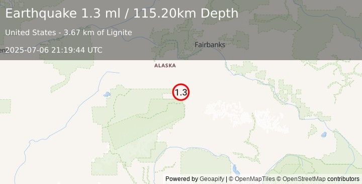 Earthquake 9 km N of Healy, Alaska (1.3 ml) (2025-07-06 21:19:44 UTC)