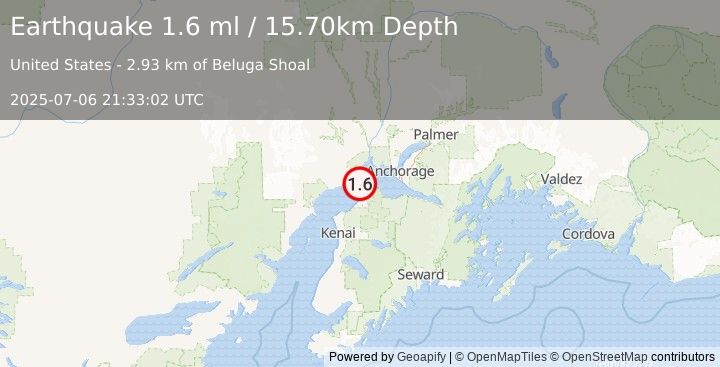 Earthquake 17 km ESE of Beluga, Alaska (1.6 ml) (2025-07-06 21:33:02 UTC)
