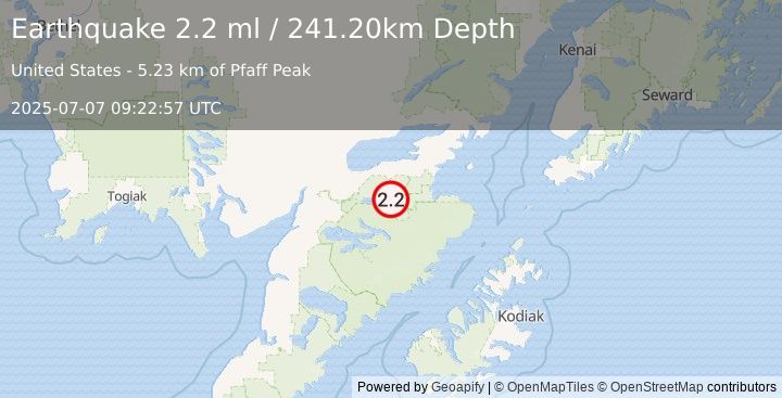 Earthquake 48 km SSW of Kokhanok, Alaska (2.2 ml) (2025-07-07 09:22:57 UTC)