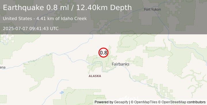 Earthquake 16 km ENE of Minto, Alaska (0.8 ml) (2025-07-07 09:41:43 UTC)