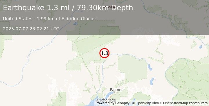 Earthquake 49 km N of Chase, Alaska (1.3 ml) (2025-07-07 23:02:21 UTC)