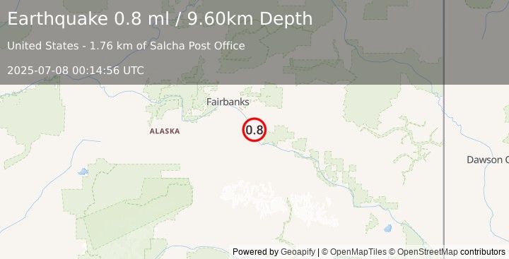 Earthquake 6 km S of Salcha, Alaska (0.8 ml) (2025-07-08 00:14:56 UTC)
