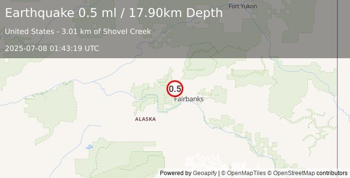 Earthquake 25 km NW of Ester, Alaska (0.5 ml) (2025-07-08 01:43:19 UTC)