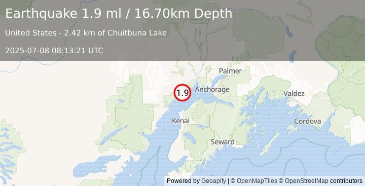 Earthquake 5 km W of Beluga, Alaska (1.9 ml) (2025-07-08 08:13:21 UTC)