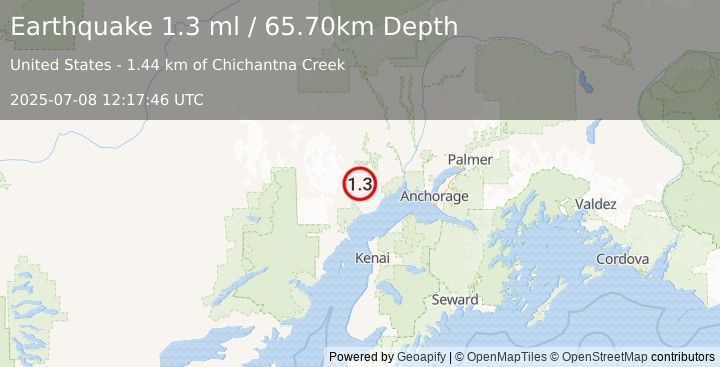 Earthquake 33 km NW of Beluga, Alaska (1.3 ml) (2025-07-08 12:17:46 UTC)