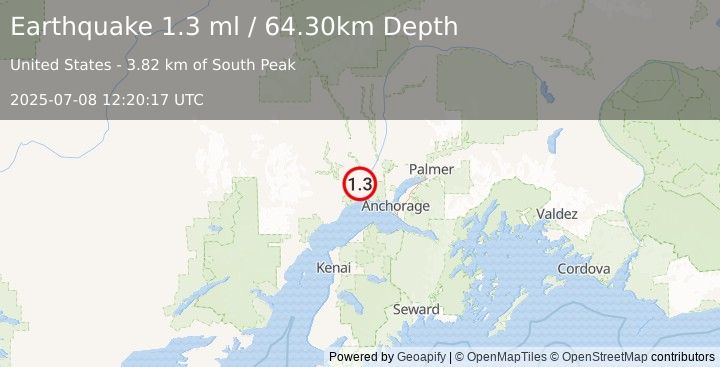 Earthquake 13 km SW of Susitna, Alaska (1.3 ml) (2025-07-08 12:20:17 UTC)