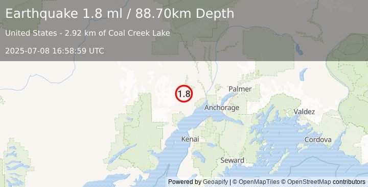Earthquake 46 km NNW of Beluga, Alaska (1.8 ml) (2025-07-08 16:58:59 UTC)