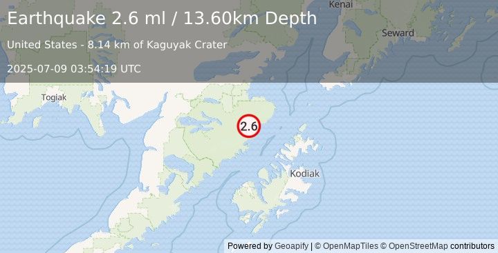 Earthquake 93 km NW of Aleneva, Alaska (2.6 ml) (2025-07-09 03:54:19 UTC)