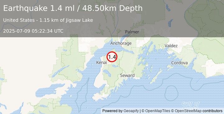 Earthquake 22 km SSE of Point Possession, Alaska (1.4 ml) (2025-07-09 05:22:34 UTC)