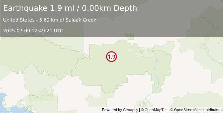 Earthquake 97 km W of Anaktuvuk Pass, Alaska (1.9 ml) (2025-07-09 12:49:21 UTC)