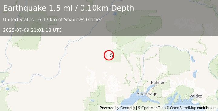 Earthquake 87 km NW of Skwentna, Alaska (1.5 ml) (2025-07-09 21:01:18 UTC)