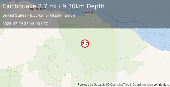 Earthquake 113 km S of Kaktovik, Alaska (2.7 ml) (2025-07-09 23:44:00 UTC)