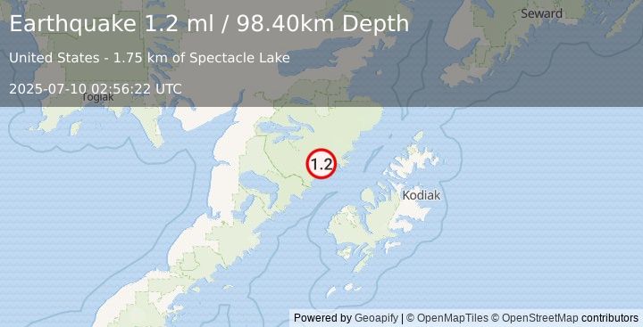 Earthquake 74 km NNW of Karluk, Alaska (1.2 ml) (2025-07-10 02:56:22 UTC)