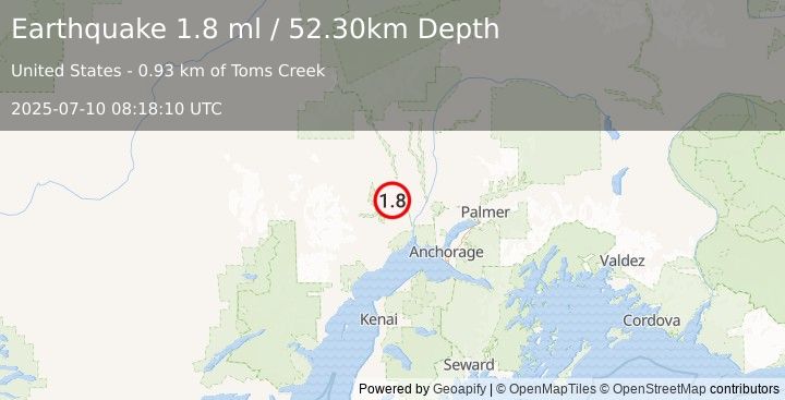 Earthquake 31 km NW of Susitna, Alaska (1.8 ml) (2025-07-10 08:18:10 UTC)