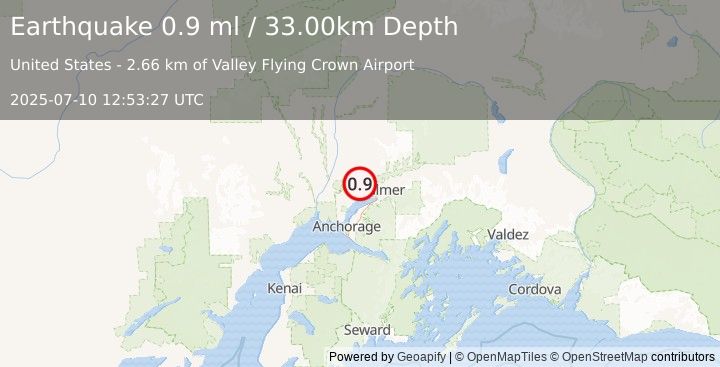 Earthquake 4 km N of Meadow Lakes, Alaska (0.9 ml) (2025-07-10 12:53:27 UTC)