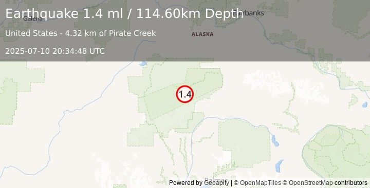 Earthquake 69 km ESE of Denali National Park, Alaska (1.4 ml) (2025-07-10 20:34:48 UTC)
