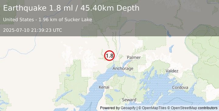 Earthquake 22 km NW of Susitna, Alaska (1.8 ml) (2025-07-10 21:39:23 UTC)