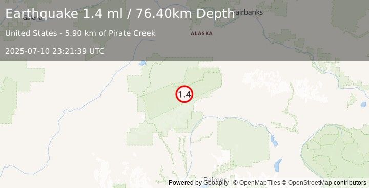 Earthquake 70 km ESE of Denali National Park, Alaska (1.4 ml) (2025-07-10 23:21:39 UTC)