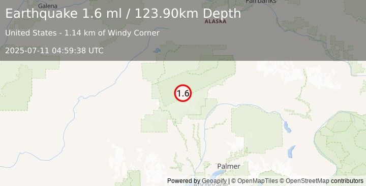 Earthquake 61 km SSE of Denali National Park, Alaska (1.6 ml) (2025-07-11 04:59:38 UTC)