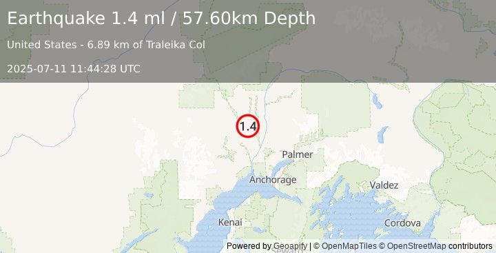 Earthquake 37 km E of Skwentna, Alaska (1.4 ml) (2025-07-11 11:44:28 UTC)