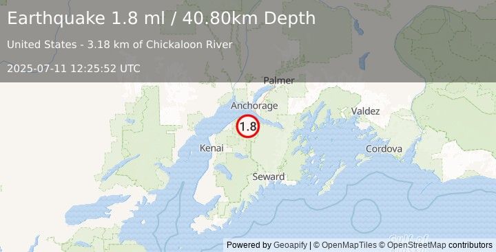 Earthquake 24 km W of Hope, Alaska (1.8 ml) (2025-07-11 12:25:52 UTC)