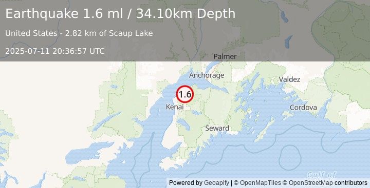 Earthquake 13 km SSW of Point Possession, Alaska (1.6 ml) (2025-07-11 20:36:57 UTC)