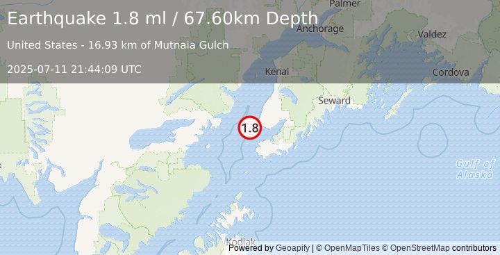 Earthquake 19 km SW of Anchor Point, Alaska (1.8 ml) (2025-07-11 21:44:09 UTC)
