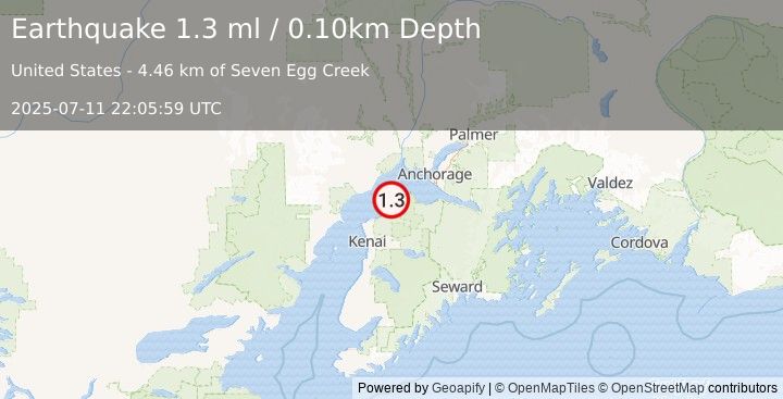 Earthquake 6 km NW of Point Possession, Alaska (1.3 ml) (2025-07-11 22:05:59 UTC)