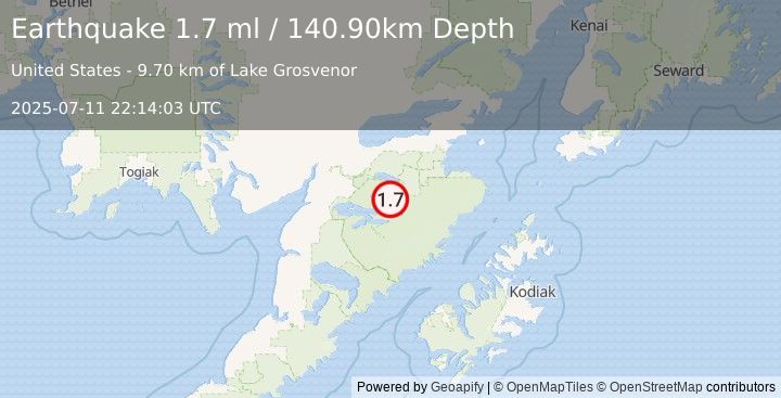 Earthquake 70 km SSE of Igiugig, Alaska (1.7 ml) (2025-07-11 22:14:03 UTC)
